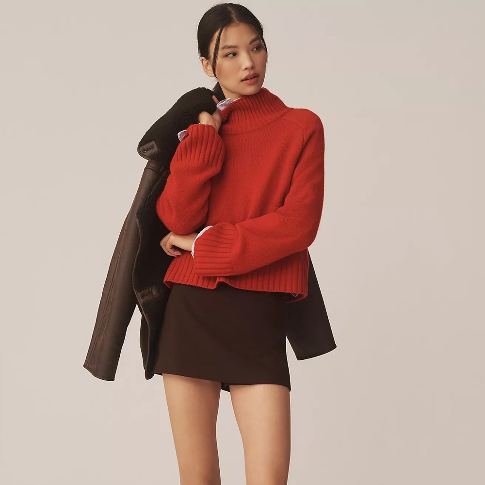 Reformation Brooke cashmere turtleneck crop sweater in cherry red size S